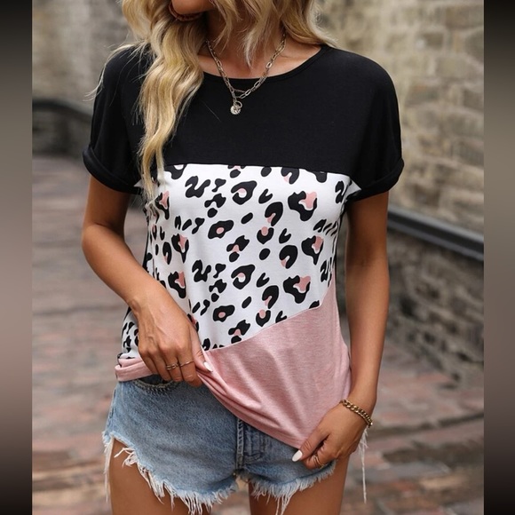 Leopard print color block top - Picture 5 of 6